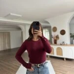 BİSİKLET YAKA KOL DROP VSİKON KAZAK - BORDO