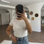 BİSİKLET YAKA KOL VE ETEK UCU FIRFIR PAMUK TİŞÖRT - EKRU