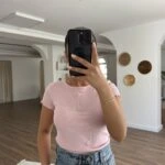 BİSİKLET YAKA KOL VE ETEK UCU FIRFIR PAMUK TİŞÖRT - TOZ PEMBE