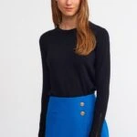 BİSİKLET YAKA KOLU FERMUAR DETAY TRİKO - SİYAH