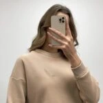 BİSİKLET YAKA KUŞ BASKILI SWEAT - BEJ