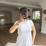 BİSİKLET YAKA LAZER KESİM DÜŞÜK OMUZ PAMUK TİŞÖRT - BEYAZ