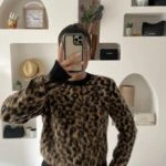 BİSİKLET YAKA LEOPAR DESEN KAZAK - SİYAH CAMEL