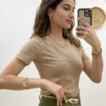 BİSİKLET YAKA LİKRALI  CROP - BEJ