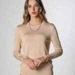 BİSİKLET YAKA MANŞET ÇITÇITLI TRİKO - CAMEL