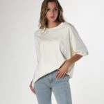 BİSİKLET YAKA OVERSİZE TİŞÖRT - EKRU