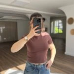 BİSİKLET YAKA PAMUK LİKRA KISA TİŞÖRT - KAHVE