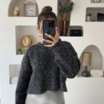 BİSİKLET YAKA PARLAK KISA KAZAK - GÜMÜŞ