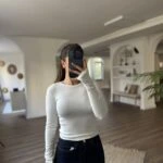 BİSİKLET YAKA PARMAK GEÇMELİ MODAL PAMUK BLUZ - EKRU