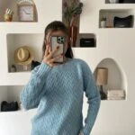 BİSİKLET YAKA REGLAN KOL V DOKUMA VİSKON KAZAK - BEBE MAVİ