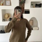 BİSİKLET YAKA REGLAN KOL V DOKUMA VİSKON KAZAK - AÇIK KAHVE