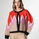 BİSİKLET YAKA RENKLİ HIRKA - KIRMIZI