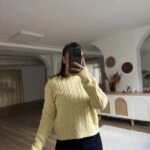 BİSİKLET YAKA SAÇ ÖRGÜ KAZAK - AÇIK SARI