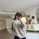 BİSİKLET YAKA SAÇ ÖRGÜ SALAŞ KAZAK - VİZON