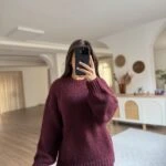 BİSİKLET YAKA SALAŞ SELANİK ÖRGÜ KAZAK - BORDO