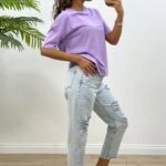 BİSİKLET YAKA SALAŞ TİŞÖRT - LİLA