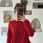 BİSİKLET YAKA ŞERİT AJURLU VİSKON KAZAK - KIRMIZI