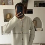 BİSİKLET YAKA ŞERİT DETAY GOLD DÜĞME YUMOŞ HIRKA - KEMİK SİYAH