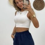 BİSİKLET YAKA SIFIR KOL CROP - BEYAZ