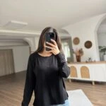 BİSİKLET YAKA SİMLİ BASİC İNCE VİSKON KAZAK - SİYAH