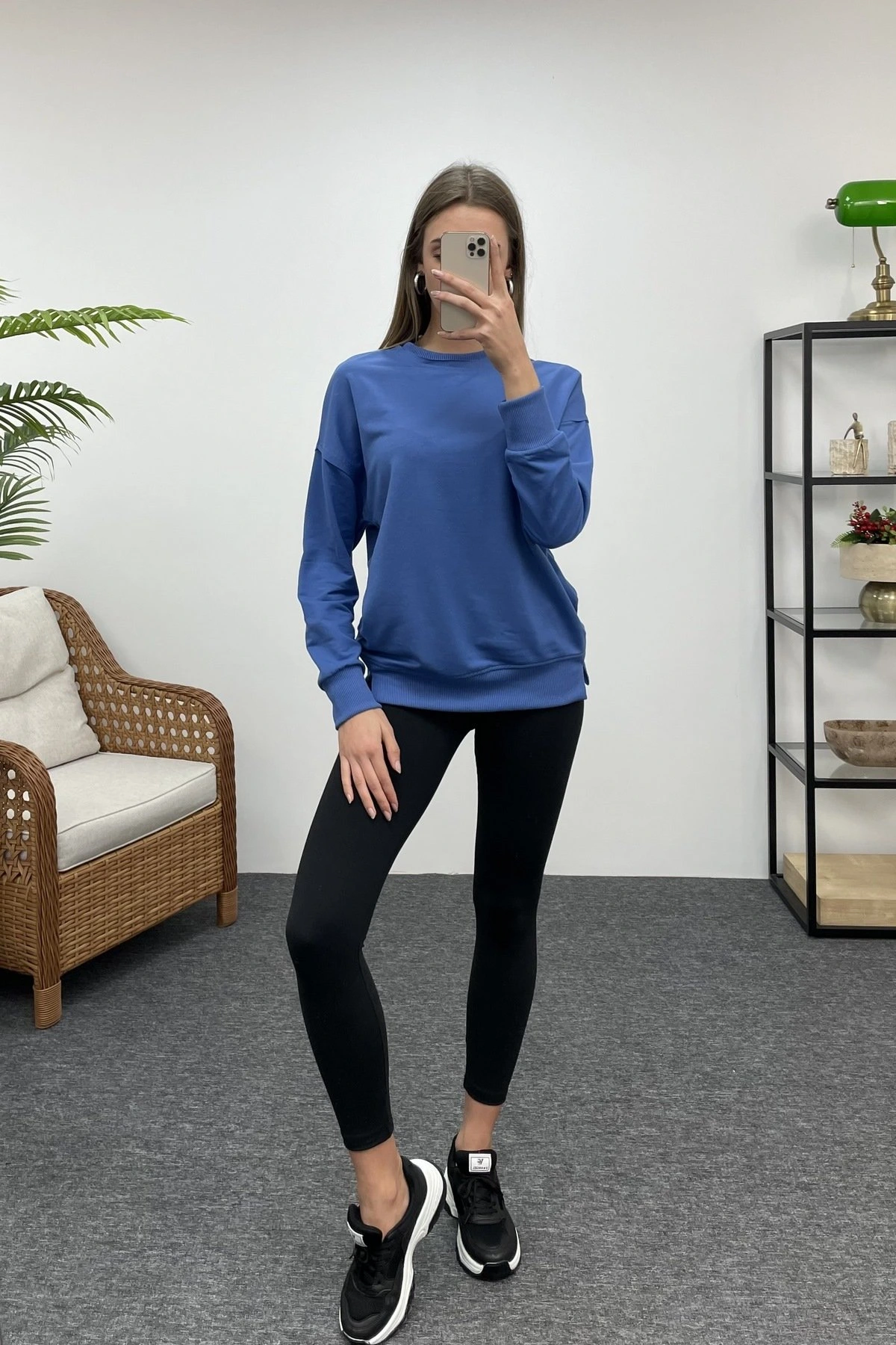 BİSİKLET YAKA SWEAT - MAVİ - Görsel 1