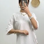 BİSİKLET YAKA TEK YAN DÜĞMELİ TİŞÖRT - BEYAZ