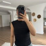 BİSİKLET YAKA YAN BÜZGÜ PAMUK LİKRA ATLET - SİYAH