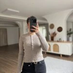 BİSİKLET YAKA YARI PATLI FİTİLLİ VİSKON KAZAK - BEJ