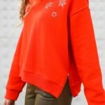 BİSİKLET YAKA YILDIZ DESEN YANDAN FERMUARLI SWEAT - TURUNCU