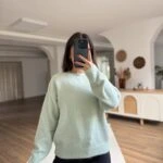 BİSİKLET YAKA YUMUŞAK DOKU YÜN KARIŞIMLI DÜŞÜK OMUZ KAZAK - KOYU MİNT