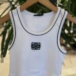 BİYE DETAY DESEN NAKIŞ PAMUK CROP ATLET - BEYAZ