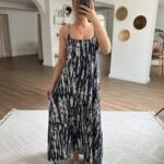 BONCUK ASKILI SALAŞ PAMUK ELBİSE - LACİVERT