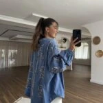 BONCUK İŞLEME SALAŞ TENSEL KİMONO - İNDİGO