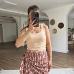 BONCUK PUL AKSESUAR ÖN BAĞLAMALI PAMUK MİNİ ETEK - KİREMİT