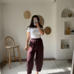 TENSEL BEL LASTİK CEPLİ  BAGİ PANTOLON - BORDO