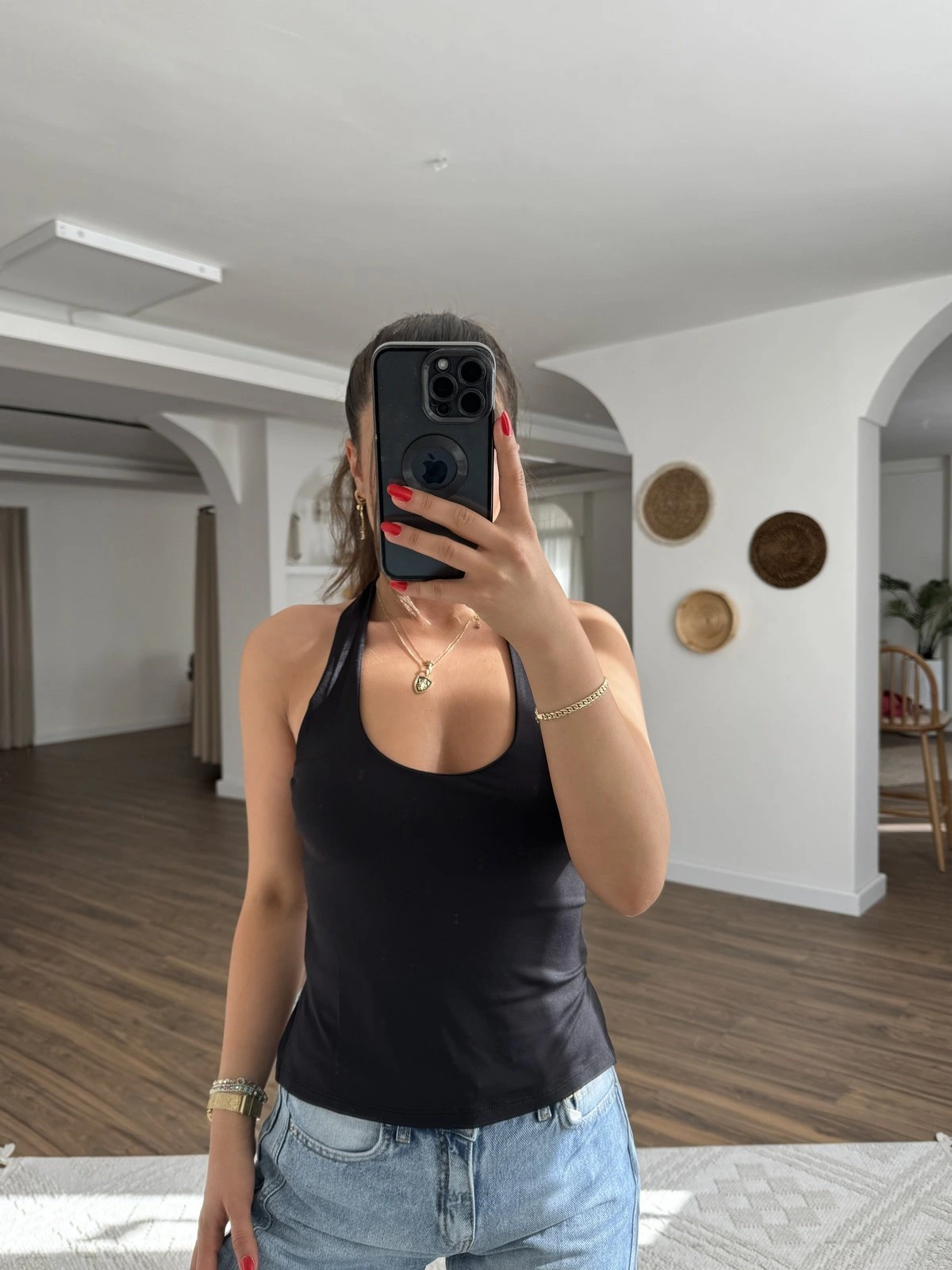 BOYUN ASKILI ETEK YAN YIRTMAÇ POLİAMİD ATLET - SİYAH - Görsel 1