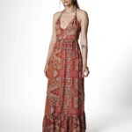 BOYUN VE SIRT BAĞLAMALI ETEĞİ FIRFIR RENKLİ ELBİSE - MERCAN