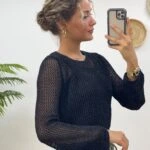 BSİKİLET YAKA AJURLU CROP TRİKO - SİYAH