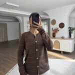 BURGU SİM DETAY GOLD DÜĞME VİSKON HIRKA - KAHVE