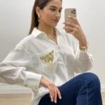 CEP DETAY PÜSKÜLLÜ GÖMLEK - EKRU