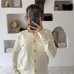 CEP GÖRÜNÜMLÜ SİLVER DÜĞMELİ UZUN KOL VİSKON HIRKA - EKRU