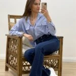 CEP KAPAK YIRTMAÇLI PAMUK GÖMLEK - MAVİ