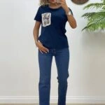 CEP MAKROME BİSİKLET YAKA TİŞÖRT - LACİVERT