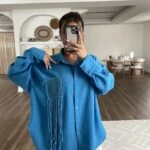 CEP MAKROME DOKUMA SALAŞ VİSKON KETEN GÖMLEK - MAVİ