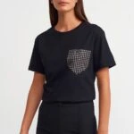 CEP METAL VE TAŞ BASKI TİŞÖRT - SİYAH