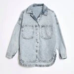 CEP VE OMUZ SERPME TAŞ ETEĞİ OVAL JEAN GÖMLEK CEKET - AÇIK MAVİ