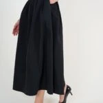 CEPLİ BEL LASTİK FLOŞ PARAŞÜT ETEK - SİYAH