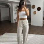 CEPLİ BEL LASTİK VİSKON KETEN PANTOLON - NATUREL