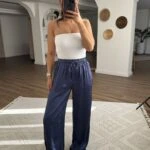 CEPLİ BEL LASTİK VİSKON RAHAT PANTOLON - İNDİGO