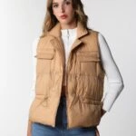 CEPLİ BELİ LASTİKLİ ŞİŞME YELEK - CAMEL